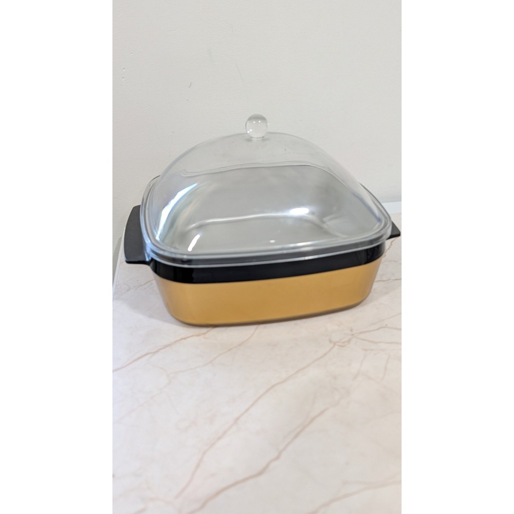 Vintage Gold + Black Square Serving Dish with Clear Dome Lid 9 Inch thermoserve - Picture 4 of 9